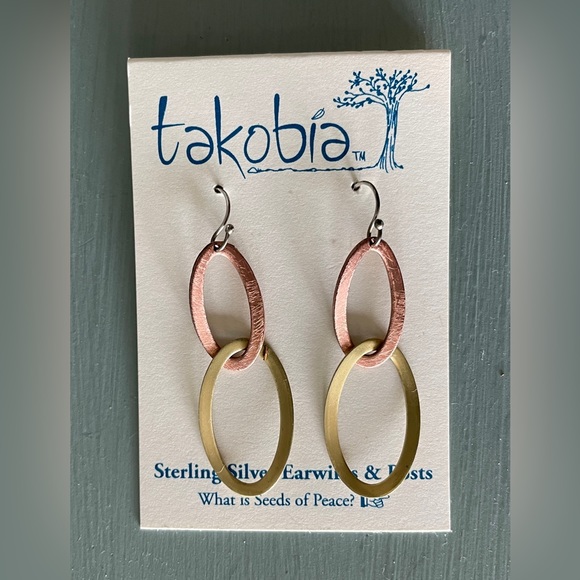 Takobia Scratched Gold & Rose Gold Drop Hoop  Earrings - Picture 1 of 3